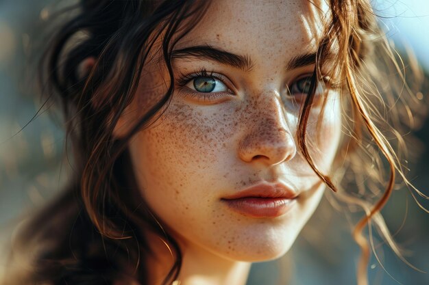 Foto retrato de beleza de uma jovem com maquiagem natural