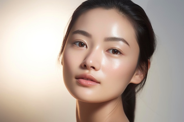 Retrato de beleza mulher asiática com perfeito brilho saudável pele facial