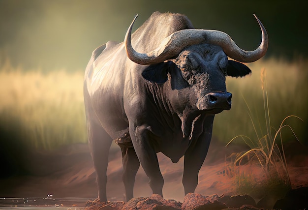 Retrato de búfalo africano Animal selvagem na natureza Generative Ai Art