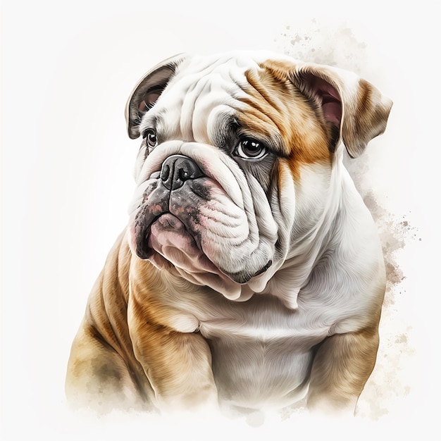 Retrato de buldogue inglês de raça de cachorro bonito e bonito isolado em branco closeup cor rara belo animal de estimação