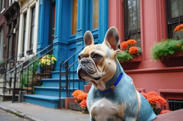 Retrato de bulldog anúncio ao ar livre para medicina veterinária manipulador de cão cão caminhando IA generativa