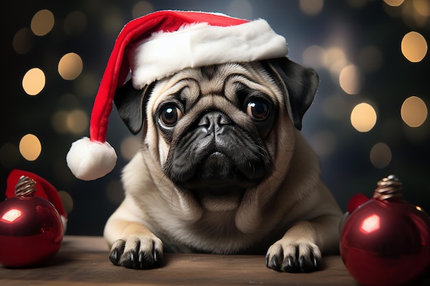 retrato de bulldog com boné de Papai Noel imagem gerada por IA