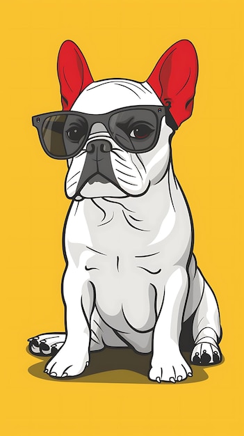 Retrato de bulldog francês com uma faixa na cabeça e com óculos Ilustração de cachorro de desenho animado engraçado