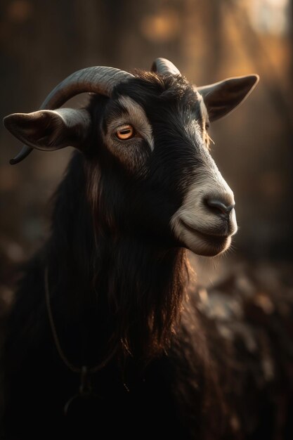 Retrato de cabra Fotografia dramática e cinematográfica com iluminação IA generativa