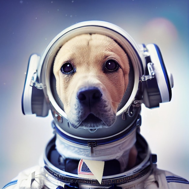 Retrato de cachorro astronauta com ilustração de renderização 3d uniforme de traje espacial