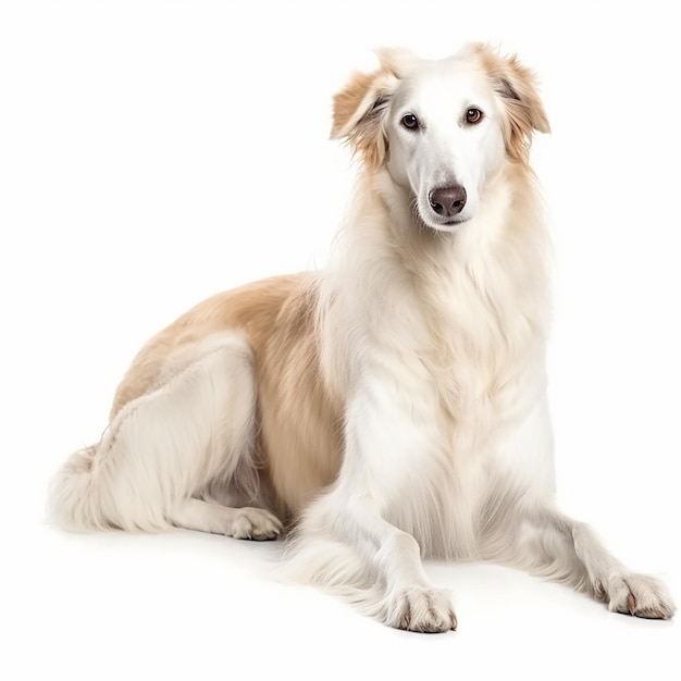 Retrato de cachorro borzoi russo isolado em branco Corajoso animal de estimação leal amigo bom companheiro