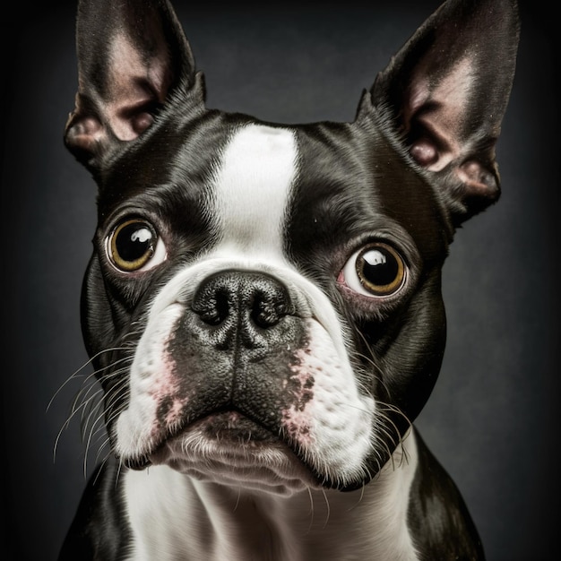 Retrato de cachorro Boston Terrier de tiro de estúdio com detalhes realistas arrebatadores