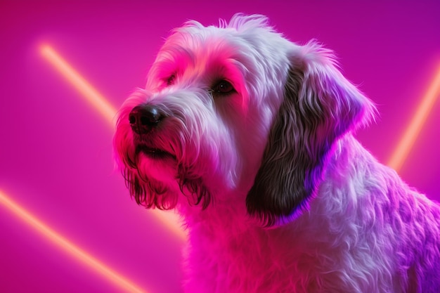 Retrato de cachorro com luzes neon Animal de estimação fofo na festa IA generativa