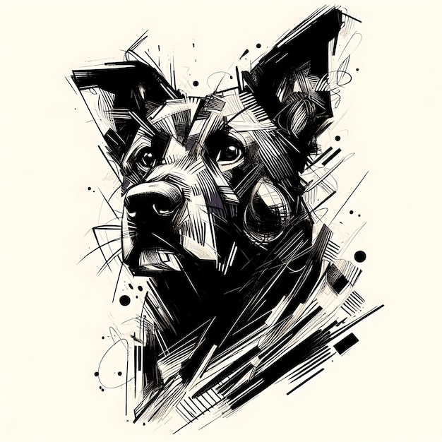 Retrato de cachorro elaborado com ilustração de fundo de traços intrincados e rápidos