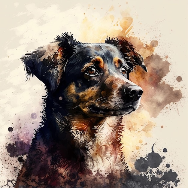 Retrato de cachorro em estilo aquarela