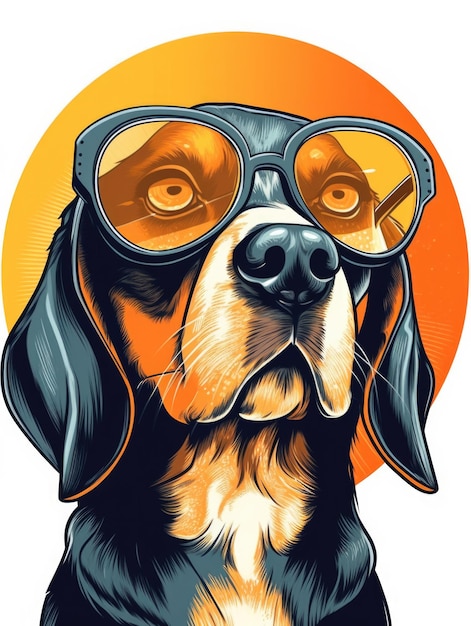 Retrato de cachorro em uma ilustração vetorial laranja