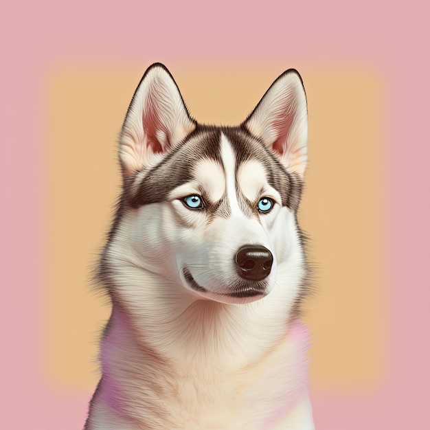 Retrato de cachorro husky siberiano cores pastel rosa e amarelo copiam o espaço generative ai