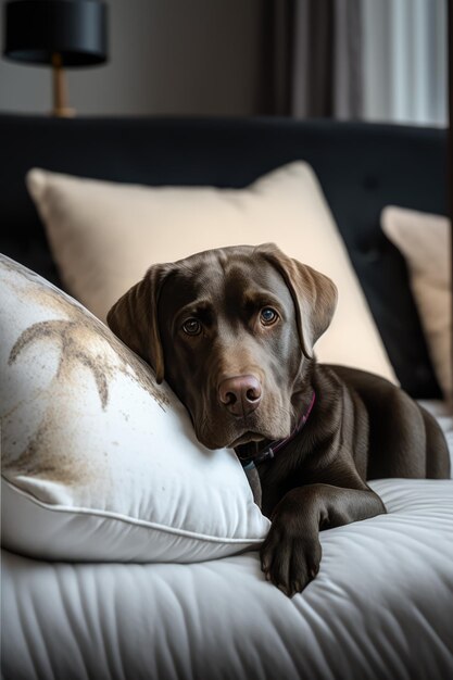 Retrato de cachorro marrom fofo na cama criado usando tecnologia generativa de IA