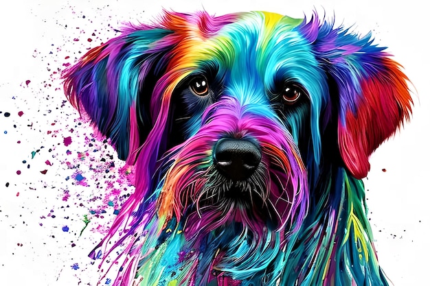 Retrato de cachorro peludo colorido