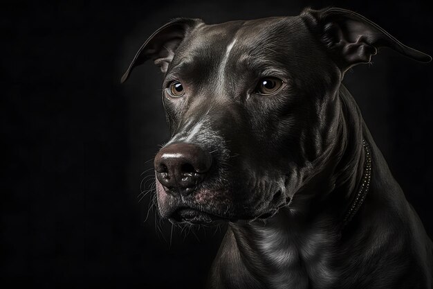 Retrato de cachorro Pitbull em fundo preto Rede neural AI gerada