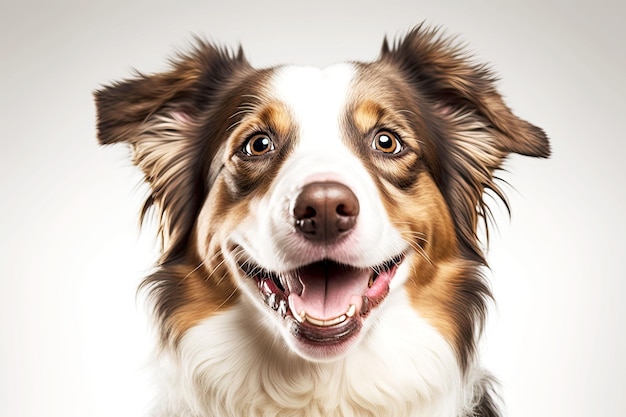 Retrato de cachorro sorrindo com todos os dentes em uma ilustração de ai generativa de fundo branco