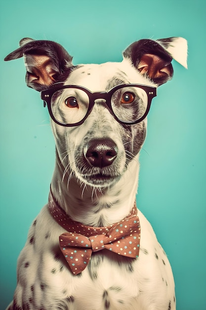 Retrato de cachorro Vibes dos anos 50 usando óculos hipster