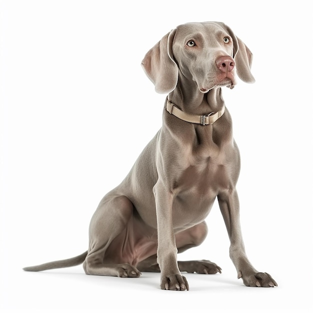 Retrato de cachorro Weimaraner isolado em branco Corajoso animal de estimação leal amigo bom companheiro