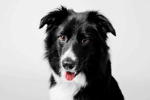 Retrato de cão border collie em um fundo branco