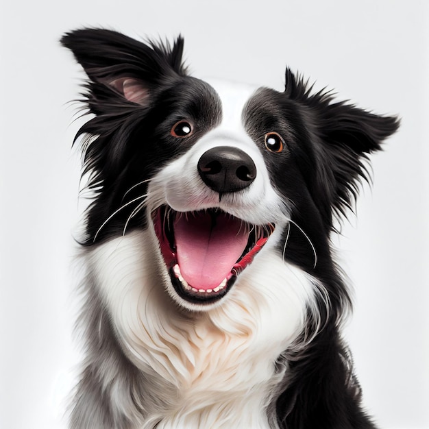 Retrato de cão border collie preto e branco sentado feito com Generative AI