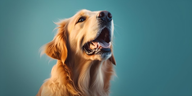 Retrato de cão de estimação em um fundo azul mínimo para banners e anúncios