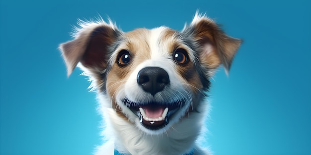 Retrato de cão de estimação em um fundo azul mínimo para banners e anúncios