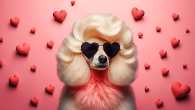 Retrato de cão de moda no conceito do dia de São Valentim