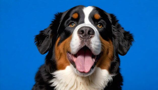 Retrato de cão de montanha bernês em fundo azul