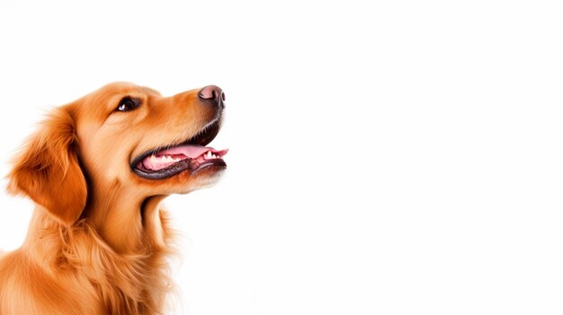 Retrato de cão golden retriever feliz em fundo branco isolado