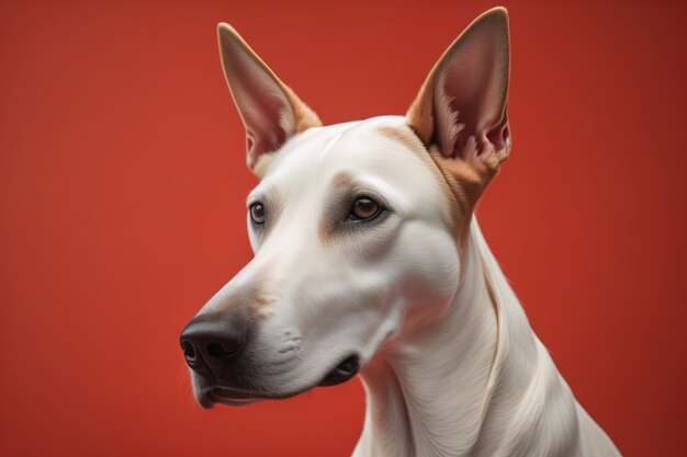 Retrato de cão labrador retriever branco em um fundo de cor sólida