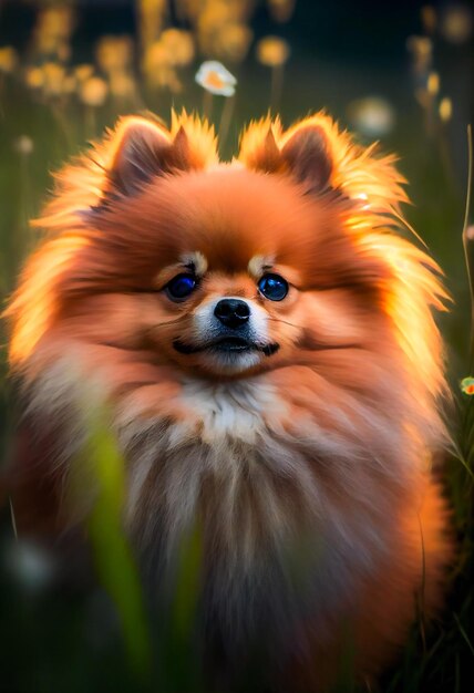 Retrato de cão pomeranian bonito Generative AIxA