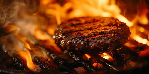 Foto retrato de carne cozinhada em uma fogueira de acampamento