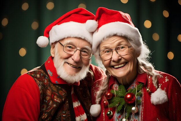 Retrato de casal sênior dentro de casa na época do Natal