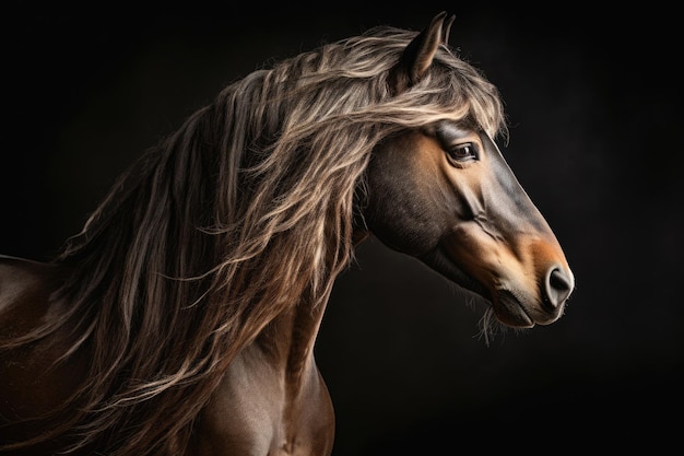 Retrato de cavalo com crina longa