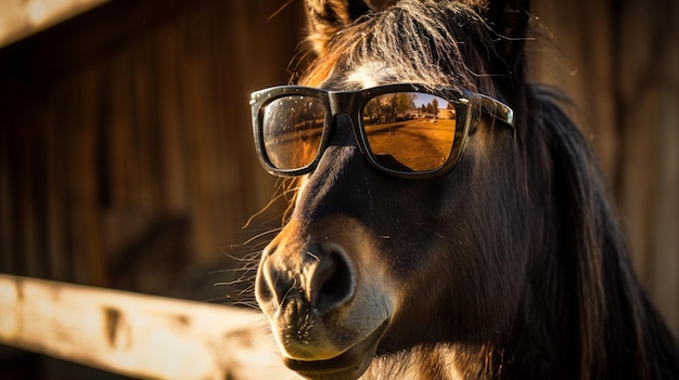 retrato de cavalo engraçado com óculos de sol AI Generative