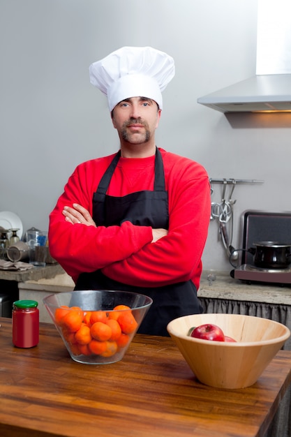 Retrato de chef com bigode em preto e vermelho