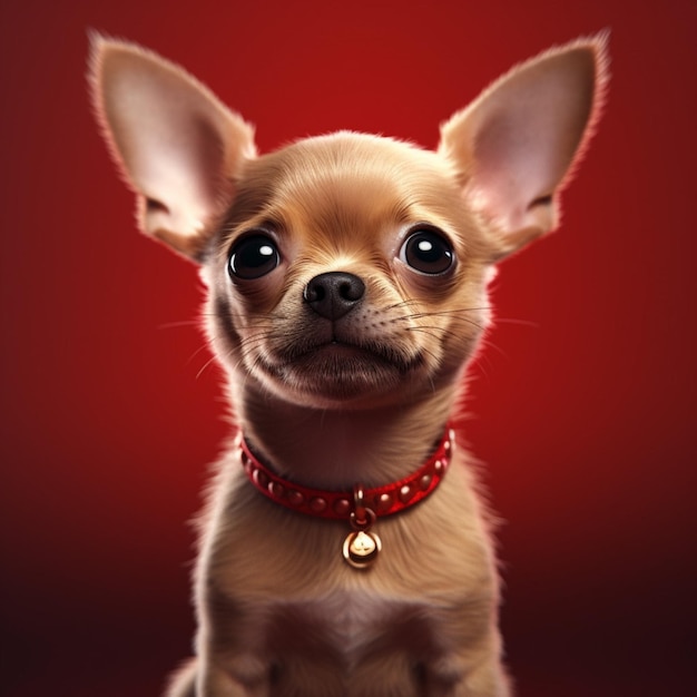 Retrato de Chihuahua Realista über Hintergrund Rot 3D Haustiere Maskottchen Tier niedlich