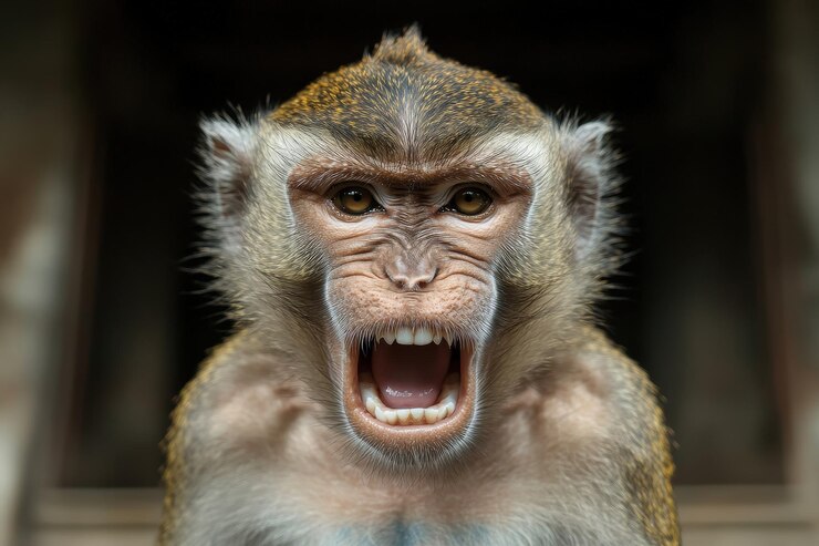 Foto retrato de chimpanzé em fundo escuro close-up generative ai