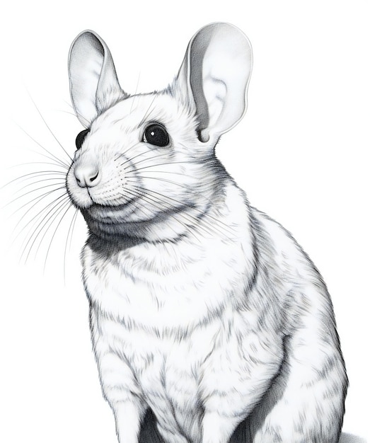 Retrato de chinchila branca em uma ilustração desenhada à mão de fundo branco