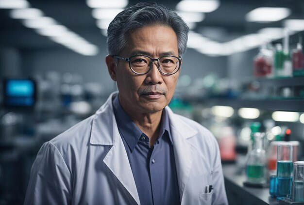 Retrato de cientista masculino asiático no laboratório