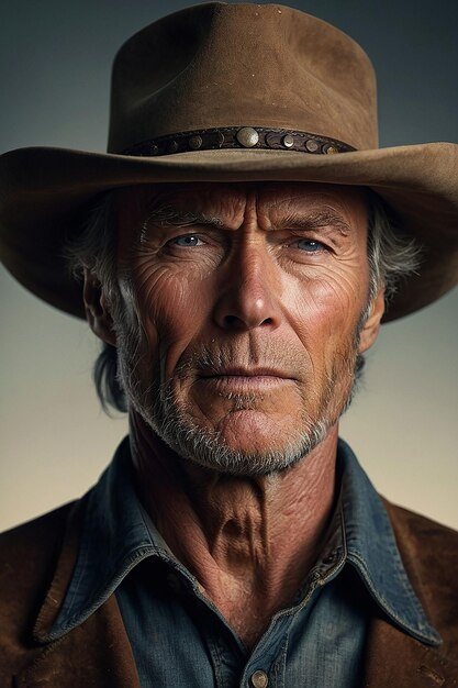 Foto retrato de clint eastwood, cowboy carismático de acordo com a luz do estúdio