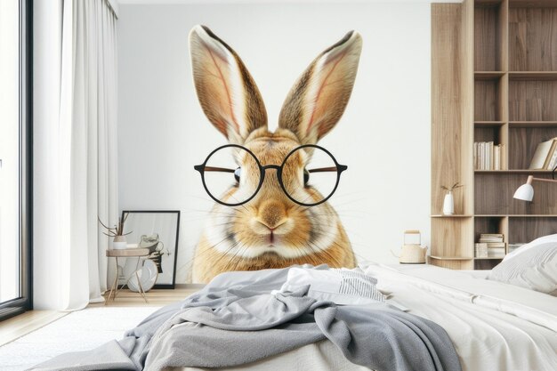 Foto retrato de coelho em fundo branco para personalização de papel de parede digital
