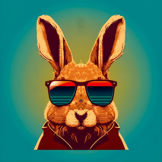 Retrato de coelho hipster bonito ilustração de arte engraçada