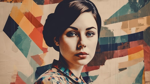 Retrato de colagem de arte moderna abstrata de uma jovem na moda IA generativa