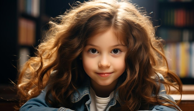 Retrato de criança bonita sorridente de menina alegre olhando para a câmera gerada por inteligência artificial