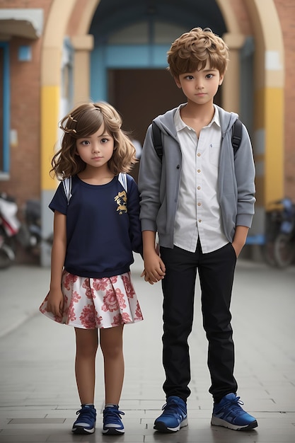 Retrato de crianças fofas menino e menina fofos