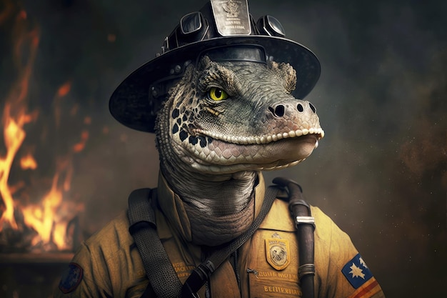 Retrato de crocodilo como bombeiro generativo ai