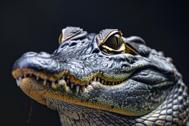 Retrato de crocodilo em close-up em fundo preto