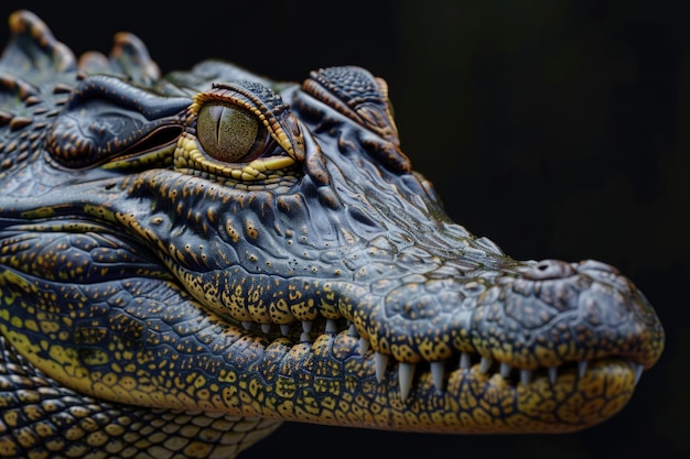 Retrato de crocodilo em close-up em fundo preto