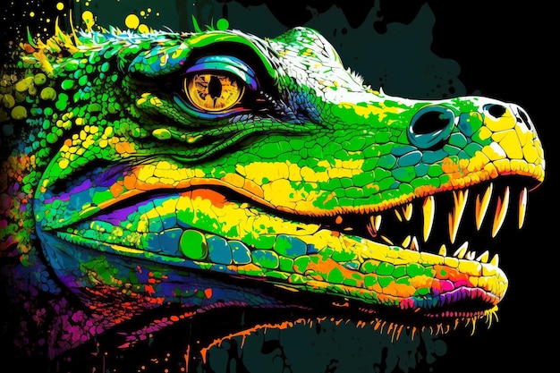 Foto retrato de crocodilo em estilo pop art expressão de cores voadoras generativa ai